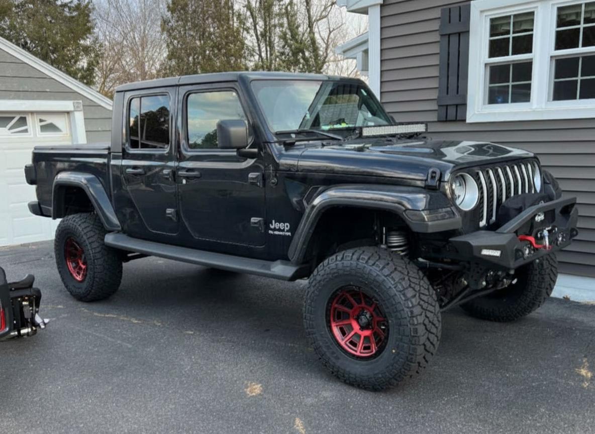 2022 Jeep Gladiator on 17x8.5 Icon-Alloys Victory - Black Red wheels with 320/70 tires, Rough Country lift 6"